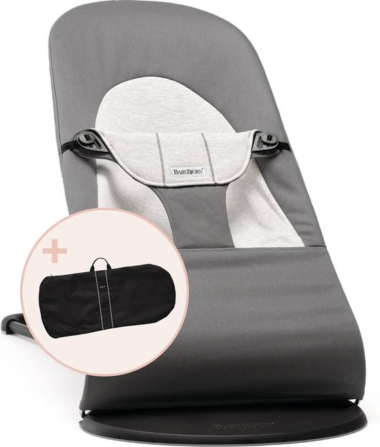 BABYBJÖRN Wipstoel Balance Soft Zwart frame - Cotton-Jersey - Donkergrijs-Grijs - incl Transporttas Zwart van Babybjörn
