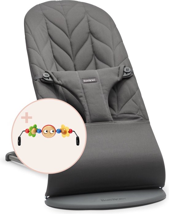 BabyBjörn Wipstoel Bliss Bundle - Geweven kroonblad quilt - Antraciet incl Speelgoed Ondeugende oogjes van Babybjörn