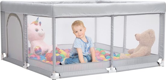 Babybox, 125 cm Compact en Sterk, Schuimbescherming, Antislip Veiligheids Speeltuin met Transparant Ademend Gaas Ronde Ritsdeur Kinder activiteiten centrum voor Baby's en Peuters