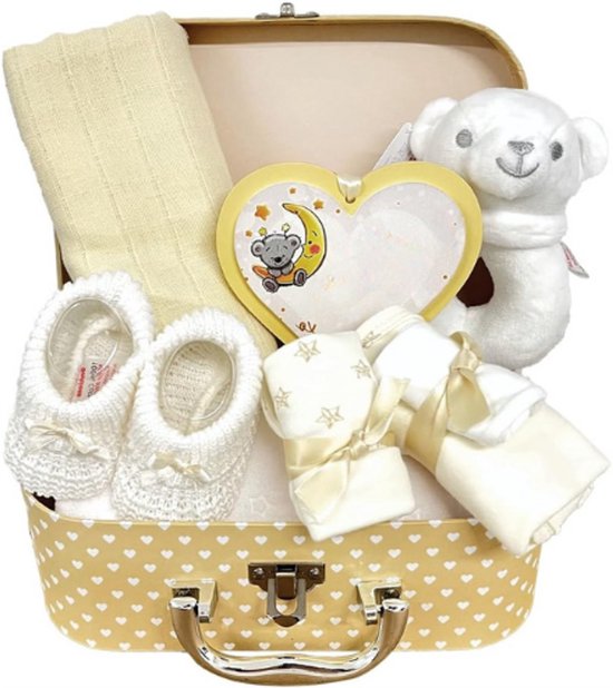 Babycadeau Voor Baby's Met Babyset – Inclusief Rammelaar, Fotolijst, Mousseline, Slabbetje, Sokken, Handschoenen En Muts – Perfect Baby Shower Geschenk van Merkloos