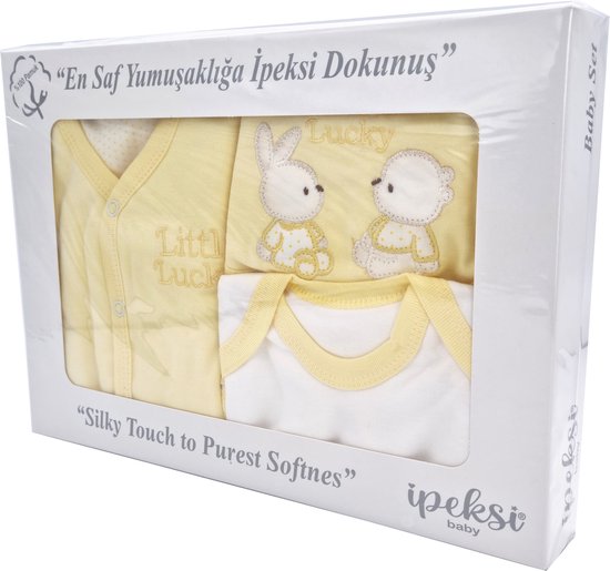 Babycadeauset voor pasgeborenen, 100% natuurlijk katoen, eerste uitrusting, uniseks, kleding voor baby's, 0-4 maanden, 8-delig (stergeel) van Merkloos