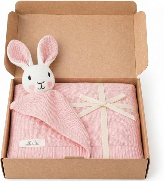 Babydeken met Knuffel - Knuffeldeken Geboorteknuffel - Baby Troosten - Geïntegreerd Konijn - 100x75 cm - Roze van Merkloos