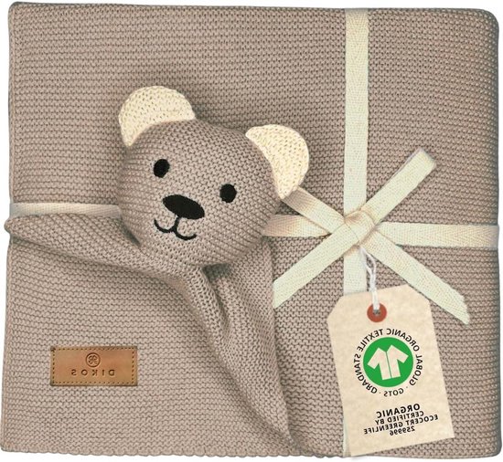 Babydeken met knuffel - Ouderdeken zacht - Cuddling en slapen - GOTS biologisch katoen - 75 x 100 cm - Cappuccino
