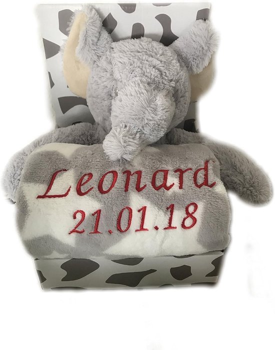Babydeken met naam en geboortedatum inclusief knuffeldier - Perfect cadeau voor geboorte of doop van Cadeauuitdeelshop
