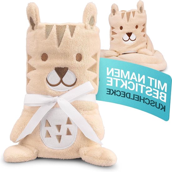 Babydeken met naam - Knuffeldeken baby - Cadeau geven - 2-in-1 knuffeldier - 100 x 75 cm - Tijger