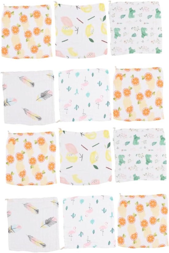 Babydoekjes 12 Stuks - Katoenen slabben - Babyverzorging thuis - Huidvriendelijk materiaal - 18x18 cm - Diverse kleuren van Merkloos