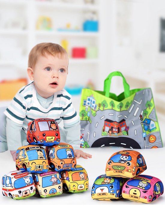 Babydoekjes-Spelgoed auto-Speelgoed auto10set-9 auto's &speelkleed-spellen-montessori speelgoed-Baby speelgoed - Sensorisch speelgoed - Jongen / Meisje - 0 jaar / 6 maanden / 1 jaar/2jaar – Veilig Speelgoed – Pasgeborene Speelgoed van Miss Fashion.