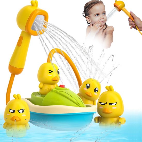 Babydouche Set -Baby Bad Speelgoed - Interactief Badspeelgoed - Motorische Waterpomp met Douchekop - 3-in-1 Eend Speelgoed voor Baby's - Zachte Sprinkelfunctie - Veilig Hands-Free Ontwerp -BPA-vrij en Waterdicht Educatief Badspeelgoed van Merkloos