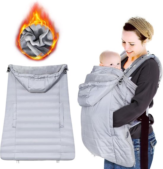 Babydragerhoes - Draagzak cover - Bescherming tegen weer - Afneembare capuchon - 277 x 216 x 72 cm - Lichtgrijs