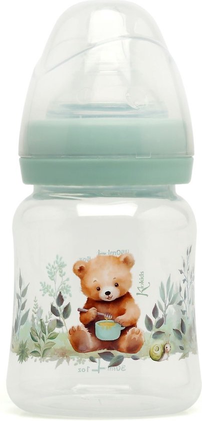 Babyfles brede hals 150 ml voor baby’s 0+ maand - Mintgroen Beer van Merkloos