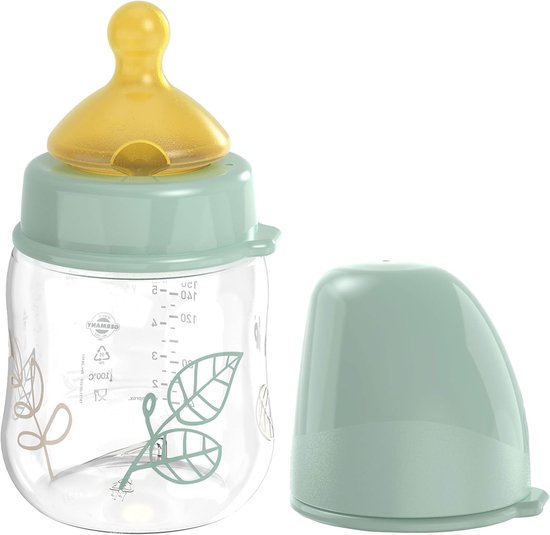 Babyfles brede hals - Anti-koliek fles - Flesvoeding geven - Natuurlijk rubber speen - 150 ml S - Turquoise