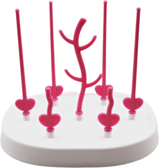 Babyfles Droogrek - Flessen droogrek - Afdruiprek met lekbak - Baby Flesjes Droogrek - Flessenrek - Kraamcadeau - Baby cadeau - Roze