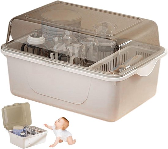 Babyfles Droogrek - Flessen Droogrek - Baby Benodigdheden Drogen - Stofdicht Deksel - 32x26x20 cm - Tawny