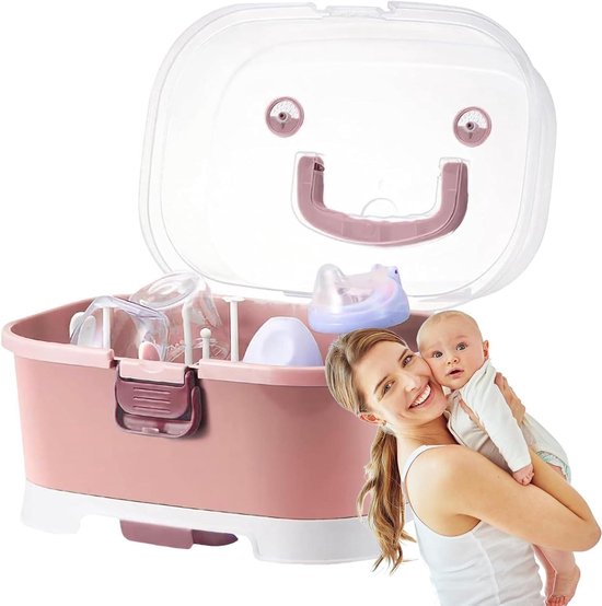 Babyfles Droogrek - Flessenhouder Organizer - Baby Spullen Opbergen - Stofdichte Opslag - 35x27x25 cm - Roze