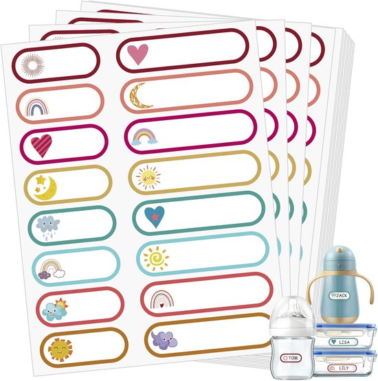 Babyfles Etiketten - Naamlabels Kinderen - Kinderopvang Organiseren - Zelflaminerend Waterdicht - 480 Stuks - Boho