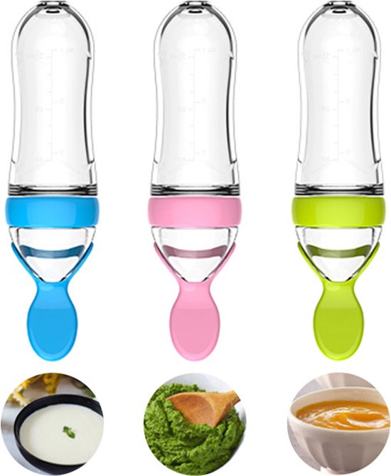 Babyfles Met Lepel- Zachte Lepel- 80ML- Roze -Siliconen- Knijpfles- Lepelfles- Babyshower- Baby Vriendelijk- Baby Cadeau van STUDI.OLUTION