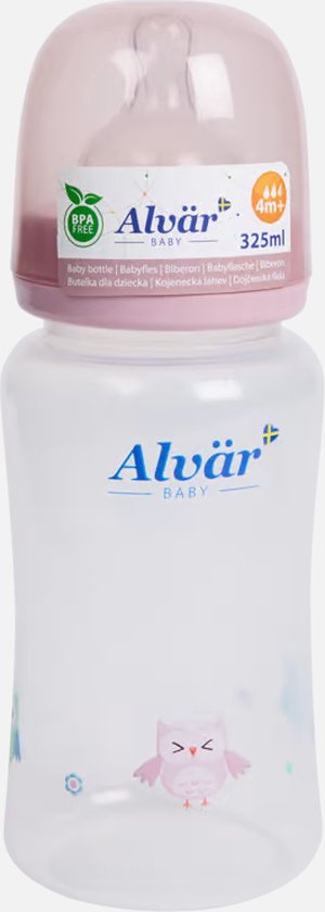 Babyfles Roze Transparant | Kunststof | 325 ml - Ø 6,5 x 18 cm | Drinkbeker voor kinderen | BPA vrij | Magnetronbestendig | Vaatwasserbestendig | Voor baby's vanaf 4 maanden