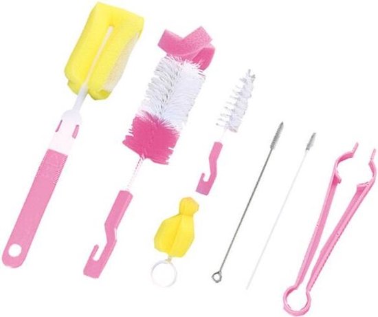 babyfles schoonmaakborstel - Bidon schoonmaken - Dopper cleaner - Reiniger Afwasborstel - Roze van CHEEKY MONKEY