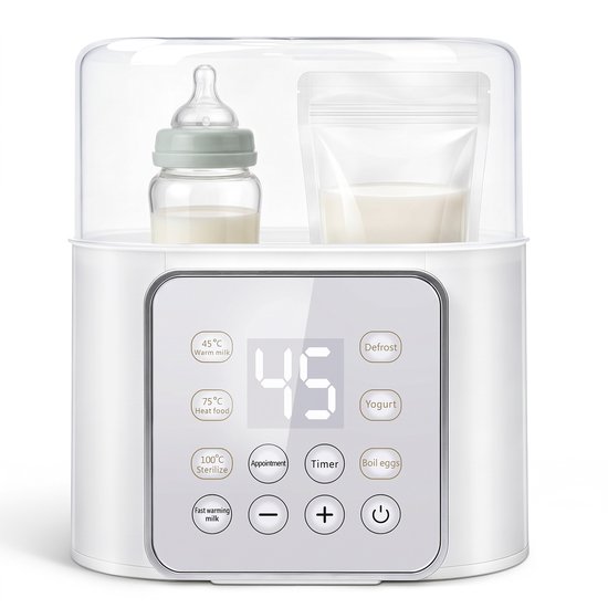 Babyflessenwarmer 220V - Flessenwarmer voor 2 Babyflessen - Melkverwarmer met Temperatuurregeling - Elektrische Flessenwarmer voor Moedermelk en Babyvoeding - Voedingsgeschikt PP - Wit