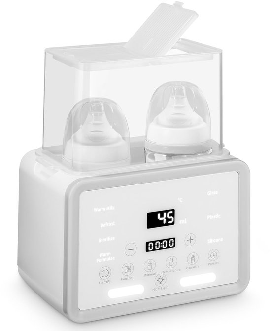 Babyfleswarmer 8-in-1 met Sterilisator - Verwarmt 2 Flessen Tegelijk - LCD Display & Stoomsterilisatie - 24u Temperatuurregeling - Geschikt voor Glas/Plastic/Silicone Flessen - Snel Opwarmen in 3.5-8 Minuten van Merkloos
