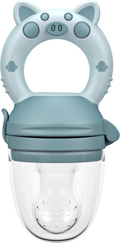 Babyfruitvoederfopspeen - Geschikt voor baby's vanaf 4 maanden en ouder - Babyfruit bijtring - Blauw - Fruitspeen - met 3 spenen van Little Moonster.