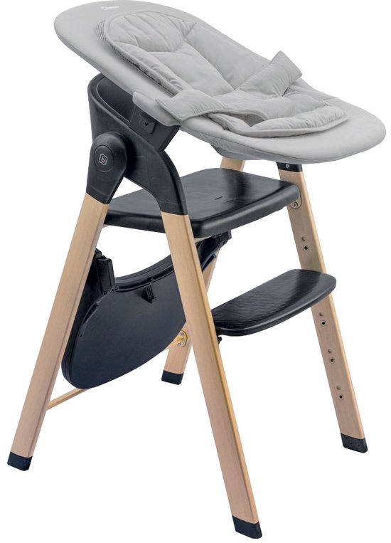 BabyGO Levels Newborn Set - Kinderstoel & Wipstoel - Eetstoel voor kinderen vanaf 6 maanden tot 110kg - Hout look - Zwart