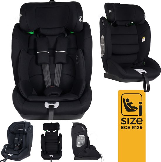 BabyGO Lumo i-Size autostoel - voor kinderen van 76-150 cm - Groep 1-2-3 (9-36kg) - Autogordel bevestiging - Zwart van Merkloos