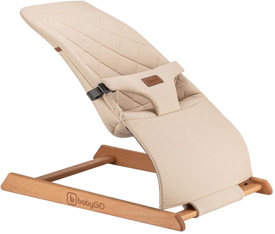 BabyGO Skippy - Wipstoel - Houten Baby Bouncer- Schommelstoel voor baby's - Beige