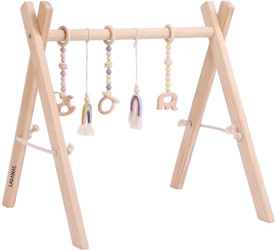 babygym hout incl. 5 speeltjes – houten Speelboog Baby – Stevige constructie & inklapbaar