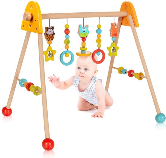 BabyGym Houten Speelboog – Babygymnastiek Frame met Activiteitenringen, Vroegschoolse Ontwikkeling Speelgoed van Merkloos