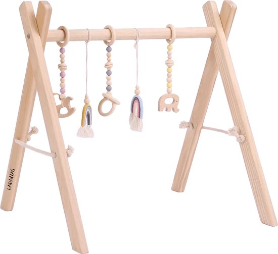 Babygym incl. 5 afneembare kinderspeelgoed – houten Speelboog Baby – Stevige constructie van Calitri