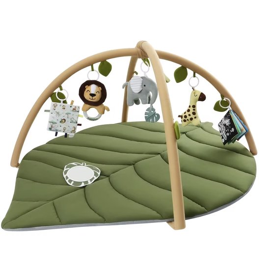 Babygym - jungle speelmat - leerzaam - 0 tot 2,5 jaar - blad design - dieren - speelkleed - 2 in 1 van Merkloos