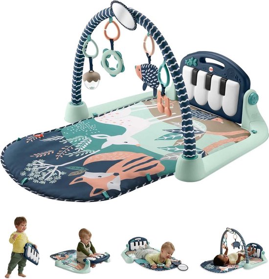 BabyGym Speelmat voor Pasgeborenen - Trappel en Speel Piano - Muziekspeelgoed Buik - Marineblauw Hertje - HKX37 van Fisher Price