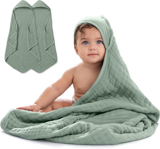 Babyhanddoek met capuchon - Badhanddoek baby - Baby drogen - 6-laags mousseline katoen - 81 x 81 cm - Varen van Merkloos