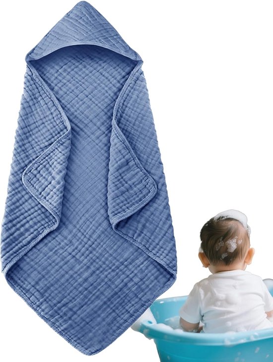Babyhanddoek met capuchon - Badjas baby - Baby afdrogen - Veilig katoen - 89 x 89 cm - Donkerblauw