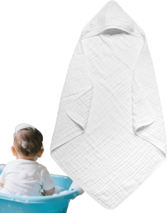 Babyhanddoek met capuchon - Badjas baby - Baby badtijd - Huidvriendelijk katoen - 89 x 89 cm - Wit