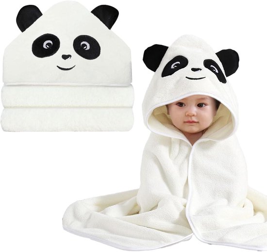 Babyhanddoek met capuchon - Kinderbadjas Baby badjas - Baby badderen - Super absorberend - 80 x 80 cm - Panda-wit