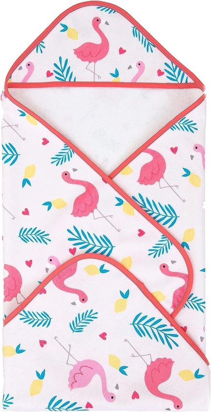 Babyhanddoek met Capuchon - Kinderbadjas Strandhanddoek - Baby verzorgen - Sneldrogend Velours Badstof - 75x75 cm - Flamingo