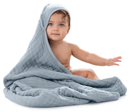 Babyhanddoek met capuchon van 9-laags mousseline katoen - ultrazacht en absorberend (81 x 81 cm) - unisex voor baby's en peuters van Merkloos
