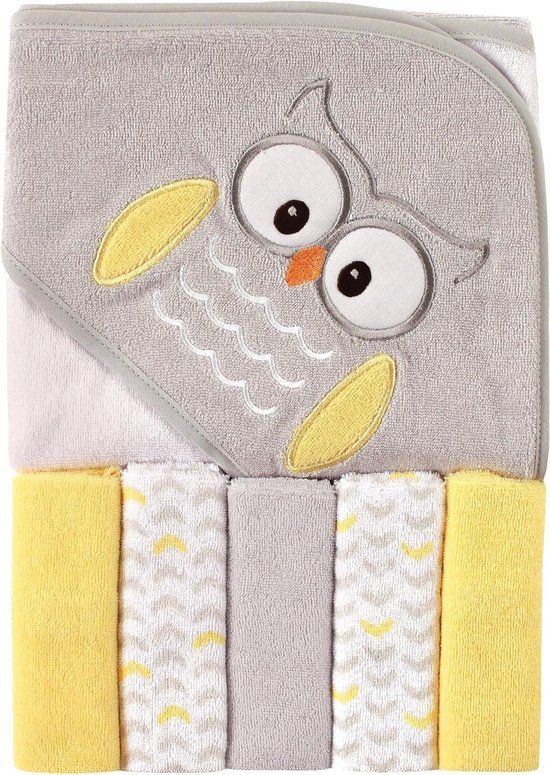 Babyhanddoek met capuchon - Washandjes set - Baby badderen - Zacht voor babyhuid - 76x76 cm - Uil