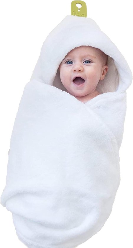 Babyhanddoek met capuchon - Wikkeldoek baby - Baby afdrogen - Handen vrij systeem - One size - Wit van Merkloos