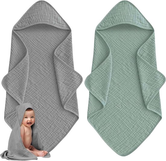 Babyhanddoeken met capuchon - Badhanddoeken pasgeborenen - Baby afdrogen na bad - Zes lagen mousseline katoen van Merkloos