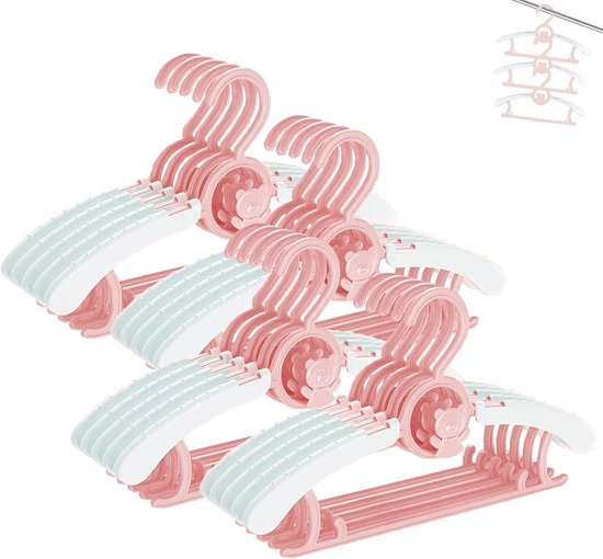 Babyhangers voor Kleerkast - Niet-glijdend 28-36 cm Verstelbaar Kinderkledinghanger voor Baby tot 18 jaar - Plastic Kinderhanger voor Pasgeborenen, Peuters en Kleuters - Roze Kledingorganisator voor Kinderkamer