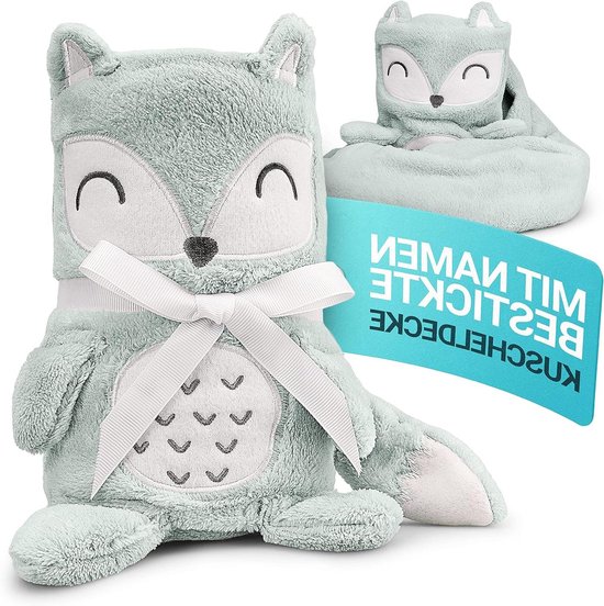 Babykajo Babydeken - Knuffeldeken Gepersonaliseerd - Kraamcadeau Geven - 2-in-1 Knuffel & Deken - 1 stuk - Vos