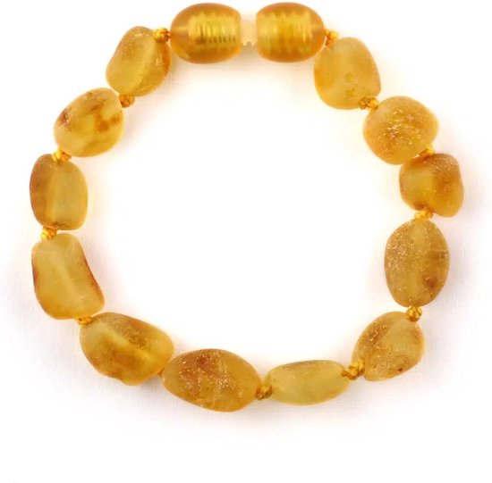 Baby/Kind - Barnsteen armbandje - Ovalen ruwe kraaltjes - Honing