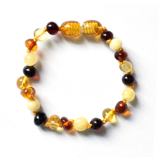 Baby/Kind - Barnsteen armbandje - ronde kraaltjes - 14cm - Gemengde kleuren