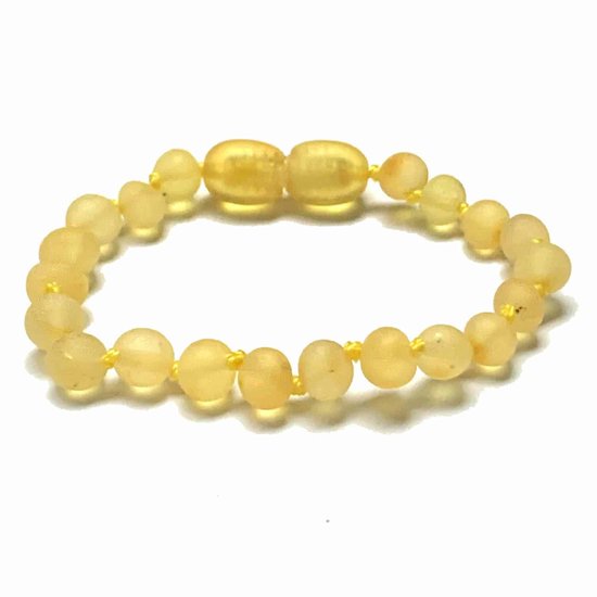 Baby/Kind – Barnsteen armbandje – ronde ruwe kraaltjes – 14cm - Citroen
