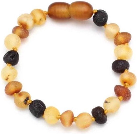 Baby/Kind – Barnsteen armbandje – ronde ruwe kraaltjes – 14cm - Gemengde kleuren van Chic bij Juul