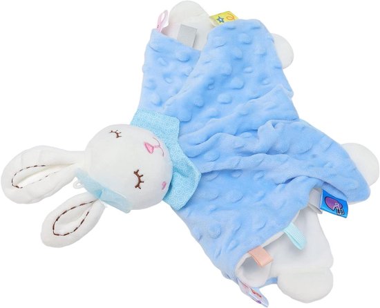 Babyknuffeldeken - Veiligheidsdeken Baby - Baby Comfort - Dierenpop Design - 28 cm - Blauw van Merkloos