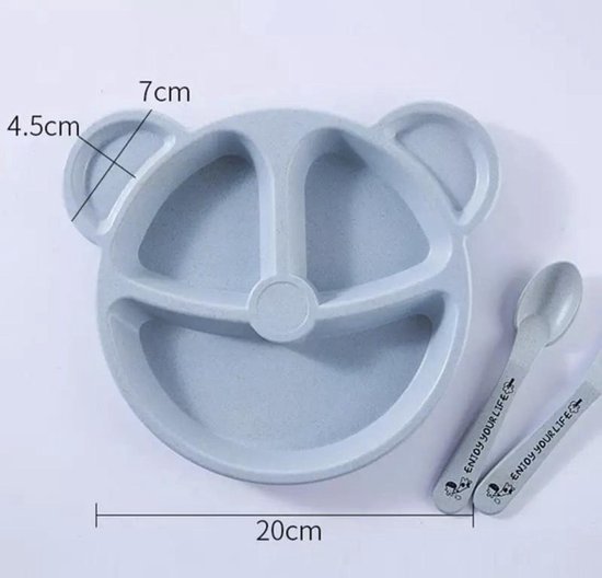 Babyloe - baby - beervorm - Blauw -BPA vrij - bord 3-delig - baby servies van Babyloe